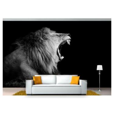 Imagem de Papel De Parede Leão Rugindo Preto Branco 3D Anm225 - Você Decora