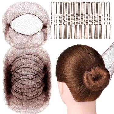 Imagem de Conjunto de acessórios de cabelo femininos: 20 redes de cabelo de malha invisível e 50 grampos de cabelo em forma de U, adequado para bailes e dança femininos.
