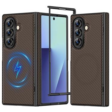 Imagem de MIDIIUGCT Capa magnética para Samsung Galaxy Z Fold7 - Proteção de dobradiça, compatível com carregamento sem fio - Capa fina de policarbonato com textura tecida, [marrom] MUS-ZTCX-01-06
