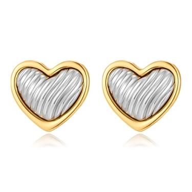 Imagem de ONLYJUMP Brincos femininos banhados a ouro 14 quilates com zircônia cúbica pequena argola vermelha esmaltada coração orelha cuff inicial brincos pequenos joias mínimas, Extra Large, Metal, Sem pedra