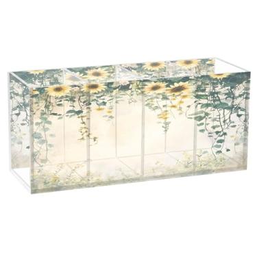 Imagem de SEHANY Porta-canetas de parede vintage de jardim para mesa, 4 compartimentos, porta-lápis de acrílico, organizador de pincéis de maquiagem, organizador de papelaria para escritório, casa