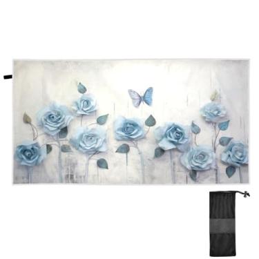 Imagem de ATTX Toalha de praia Blue Roses 79 x 188 cm - Cobertor de microfibra leve de secagem rápida e resistente à areia para piscina, ioga, academia e viagens | Esportes de banho de natação multiuso #696