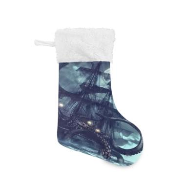 Imagem de Blueangle 1 pacote de meias de Natal de navio pirata de 48 cm para decorações de festas de fim de ano, porta-presentes e meias (272)