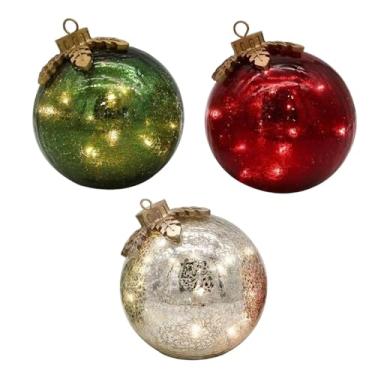 Imagem de Vaveren Enfeite de Natal em formato de bola, pingente iluminado para mesa, enfeite decorativo para pendurar na parede, bolas para guirlanda de Natal em