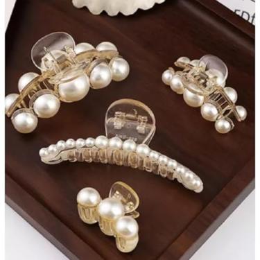Imagem de Kit 4 Presilhas Piranha de Cabelo Grande com Pérolas – Prendedor Feminino Perolado