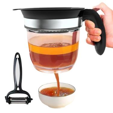 Imagem de Separador de gordura com liberação inferior, separador de molho com filtro de óleo para cozinhar, utensílios de cozinha - separador de gordura de 4 xícaras com peneira, embalado com um descascador
