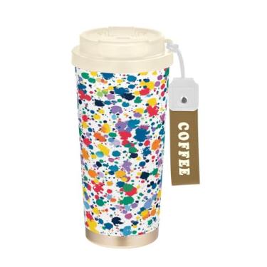 Imagem de Blueangle Caneca de café de viagem isolada com respingos de tinta colorida - copo de aço inoxidável à prova de derramamento e vazamento para acampamento e ar livre, garrafa de água reutilizável de 500