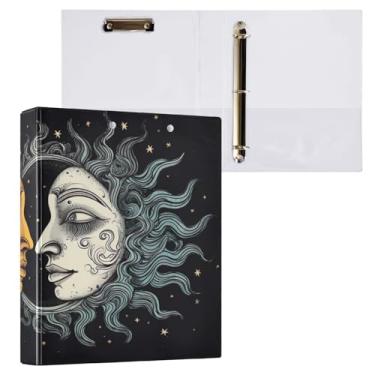 Imagem de Blueangle Fichário de 3 anéis para sol e lua com prancheta e 2 bolsos - Organizador de documentos decorativos de 3 cm para escritório, suprimentos para reuniões (876)