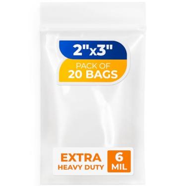 Imagem de Extrapequeno 5 cm x 7,6 cm Saco de fechamento com zíper de poliéster reciclável de 6 mm de espessura, 20 sacos transparentes que podem ser fechados com durabilidade extra, impermeáveis e herméticos