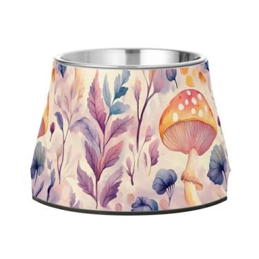 Imagem de SEHANY Tigelas para cães de ervas e cogumelos antiderrapante de aço inoxidável com fundo de borracha para evitar tombamento, tigelas elevadas para comida e água quadriculadas para cães e gatos