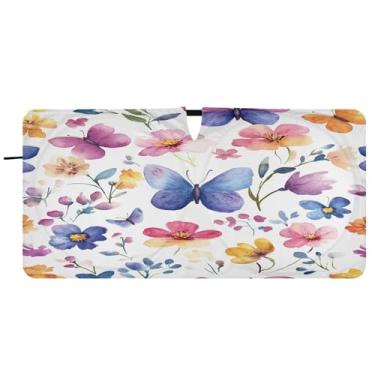Imagem de Blueangle Aquarela flores silvestres pára-brisa sombra solar - 149.9 cm x 76.2 cm dobrável carro janela frontal blocos pára-sol raios UV viseira de sol (308)