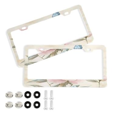 Imagem de SEHANY Molduras de placa de carro rosa dos namorados, capas de moldura de placa de carro de alumínio à prova de ferrugem com orifícios elípticos e parafusos serve para veículos padrão dos EUA tamanho