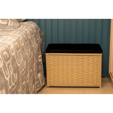 Imagem de Puff Baú Organizador 80 L Fibra Sintética com Assento Suede – Multiuso para Sala Quarto e Ambiente Decorativo (CAPPUCCINO/PRETO)