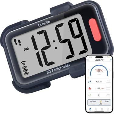 Imagem de CoolFire - Pedômetro 3D com clipe para passos, quilômetros e calorias | Funciona sozinho ou com aplicativo opcional | Rastreador de fitness preciso para uso interno e externo para homens, mulheres