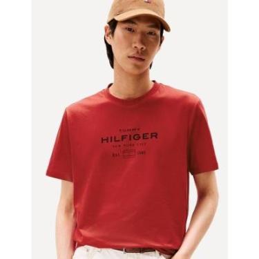 Imagem de Camiseta Tommy Hilfiger Masculina Center New Stack Vermelha-Masculino