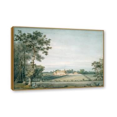 Imagem de Moldura de teca. Arte em tela romantismo estilo constável, (sem título 46), pintura de paisagem inglesa emoldurada, decoração de parede elegante para sala de estar escritório. 30 x 42 cm-11,8 x 16,5