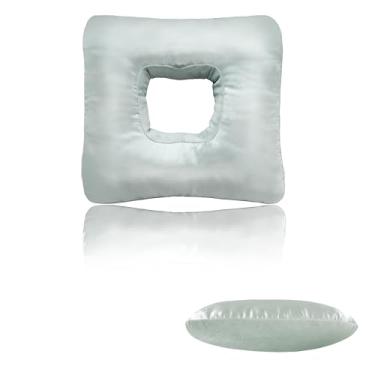 Imagem de Yuibthr Almofada de piercing de orelha para dormir de lado com orifício em forma de orelha para dor de ouvido, cetim reversível e algodão, lavável e protetor de ouvido ergonômico ajustável para dormir