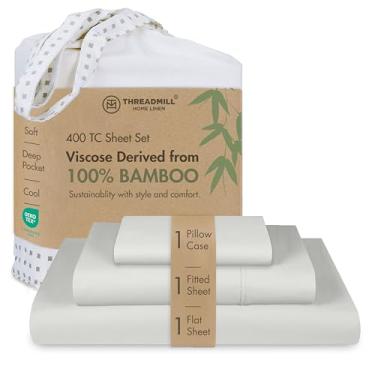 Imagem de Threadmill Conjunto de lençóis de solteiro | Lençóis de viscose feitos de bambu | Lençóis respiráveis e refrescantes | Durável e roupa de cama para uma noite de sono confortável | Perfeito para cama