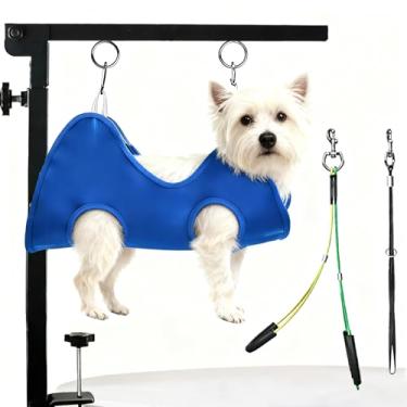 Imagem de DRK INNOTECK Braço dobrável para tosa de cães, braço de mesa de cuidados com rede e suporte sem sentar, restrição de cuidados para cães pequenos e médios em casa ou salão de beleza