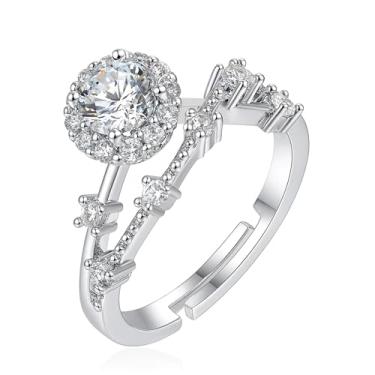 Imagem de Vivaday Anel aberto ajustável minimalista CZ | Joias modernas personalizadas | Anéis femininos chiques | Ideal para o dia a dia das mulheres YA6211, Medium, Metal, Zircônia cúbica