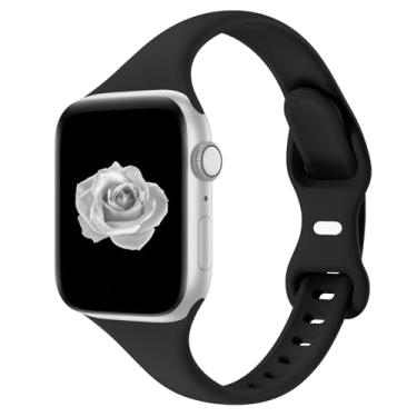 Imagem de Pulseira esportiva fina compatível com Apple Watch de 40 mm, 38 mm, 44 mm, 45 mm, 42 mm, 41 mm, 46 mm e 49 mm, para séries Ultra/11/10/9/8/7/6/5/4/3, leve e confortável para mulheres e homens (preta