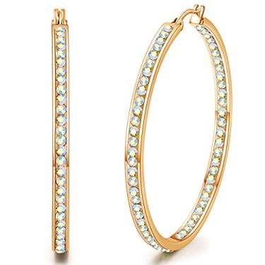 Imagem de weinuo Brinco de argola de zircônia cúbica de 5 cm de aço inoxidável deslumbrante, joia hipoalergênica para orelhas sensíveis, brincos de argola grandes, 50 mm 50MM