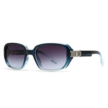 Imagem de Óculos de sol retrô masculino com rebites, moda gradiente UV400 feminino (azul cinza degradê)