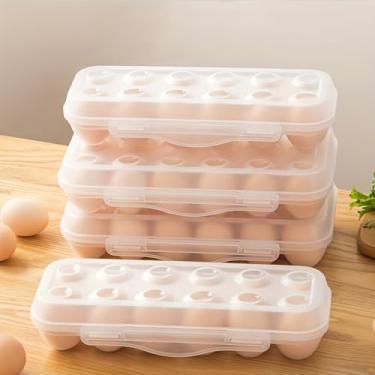 Imagem de Suporte de ovos para geladeira, organizador de 12 ovos para geladeira, bandeja portátil para ovos com tampa, armazenamento empilhável de ovos com fivela de segurança (transparente)