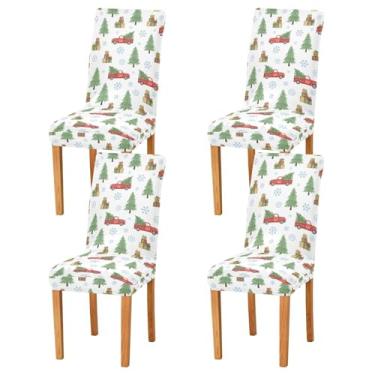 Imagem de Wassud Capas de cadeira de caminhonete para jantar com árvores de Natal, capas elásticas para cadeiras de cozinha, laváveis, conjunto de 4