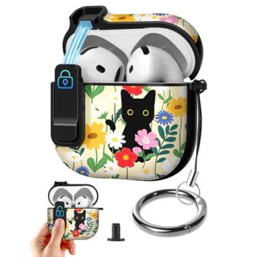 Imagem de Joyleop Capa para Airpods 4 – com trava de segurança linda feminina feminina estética bonita capa protetora contra choque rígido com chaveiro para AirPods 4ª geração 2024, gato preto