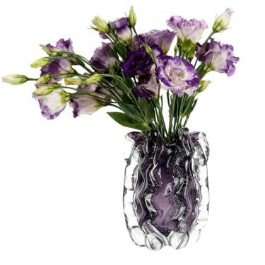 Imagem de Bolha de vidro soprado com vaso de borda com babados, vidro artístico para decoração de casa, vasos altos para centros de mesa e flores, como cristal para buquês e grama dos pampas, vasos âmbar