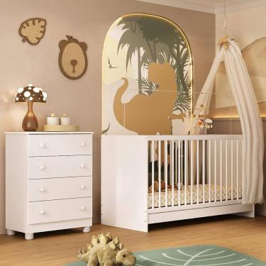 Imagem de Berço 3 em 1 para Colchão 130x60cm com Cômoda 4 Gavetas Sol Multimóveis MP4744