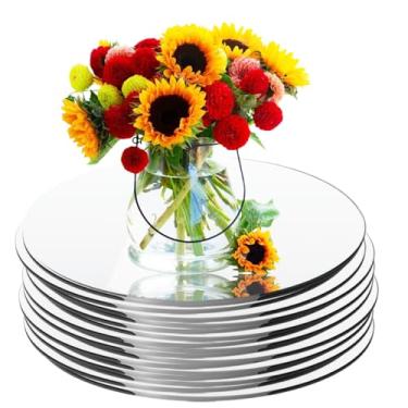 Imagem de Pacote com 14 espelhos redondos de acrílico para centros de mesa, 15 cm, 20 cm, adesivos autoadesivos para parede, casa, sala de estar, quarto, decoração, espelhos pequenos para artesanato (15 cm, 20