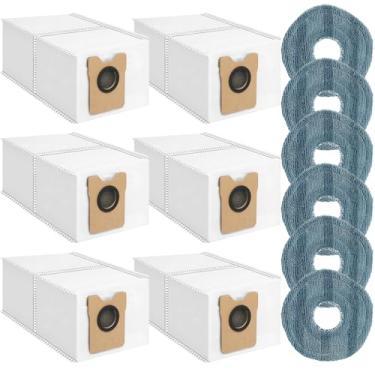 Imagem de Bluevisk Pacote com 12 sacos de pó Omni C20 e almofadas de esfregão compatíveis com aspirador de pó de robô Omni C20/C10 da Eufy com sacos de pó de grande capacidade de 3,5 L