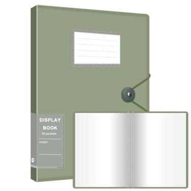 Imagem de Fichário resistente com mangas de plástico, pasta de portfólio com 60 protetores de folha transparentes, exibição de 120 páginas, livro de apresentação para obras de arte, partitura, documento verde