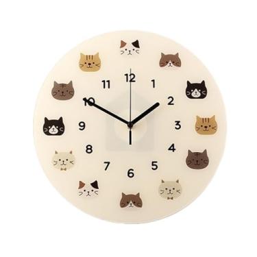 Imagem de hezhuhe2258 Relógio de parede fofo gato relógio de parede movimento silencioso movimento de quartzo para uso doméstico para decoração de casa (pequeno)