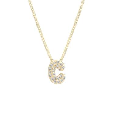 Imagem de Colar feminino banhado a ouro 14K com inicial – pingente grosso de letras de bolhas com strass, joia de nome personalizado para ela, colar delicado e elegante, presente de dia dos namorados