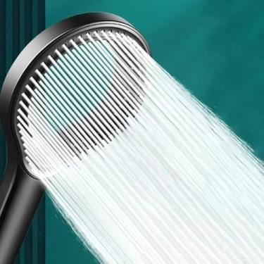 Imagem de Cabeça de chuveiro em forma de coração - design elíptico de alta pressão, plástico preto poroso e durável, atualização moderna do banheiro