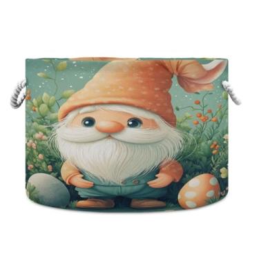 Imagem de JUZIHAI Cesto de armazenamento grande de coelhinho da Páscoa, cesto de roupa suja dobrável à prova d'água com alças de corda de algodão para organização doméstica no quarto, banheiro e carro