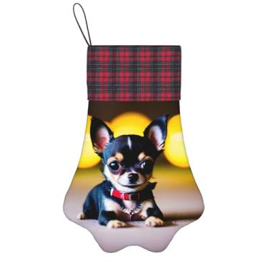 Imagem de SKKNT Chihuahua Meias de Natal com Estampa de Cachorro Animais de Estimação Decoração de Natal Cães Gatos Árvore Presente Doce Conveniente