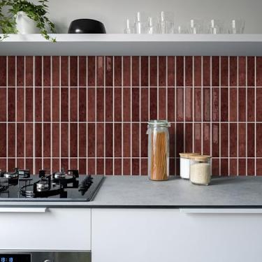 Imagem de Alwayspon 10 folhas 30,48 cm x 30,5 cm retrô vermelho 3D vinil Backsplash azulejos, adesivos autoadesivos de parede adesivos adesivos em azulejos de metrô para cozinha banheiro parede