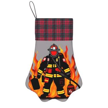 Imagem de SKKNT Meias de Natal com estampa de bombeiro bombeiro, animais de estimação, decoração de Natal, cães, gatos, árvores, doces, presente, conveniente