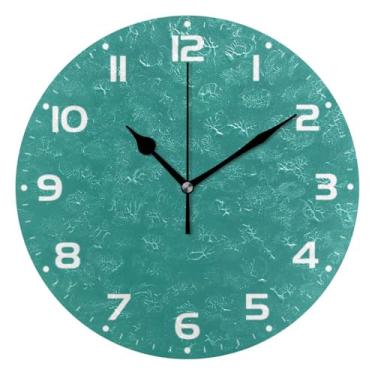 Imagem de JUZIHAI Relógio de parede de cor sólida verde-petróleo, silencioso, sem tique-taque, redondo, operado por bateria, fácil de ler, relógio decorativo de parede para casa, cozinha, sala de estar, quarto