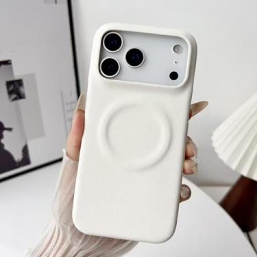 Imagem de SFDSUH Capa magnética em couro PU com revestimento em jeans para iPhone 16 Pro Max (para iPhone 16 Pro Max/branca)