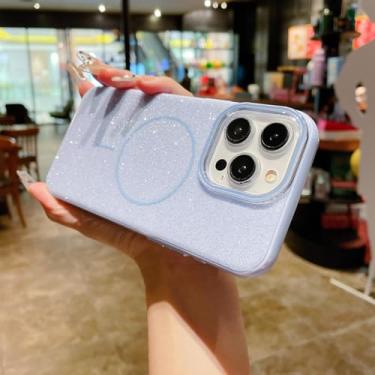 Imagem de HTVJFX Capa de celular luxuosa com glitter para iPhone 15 Plus, carregamento sem fio, magnética e à prova de choque (para iPhone 15 Plus/azul)