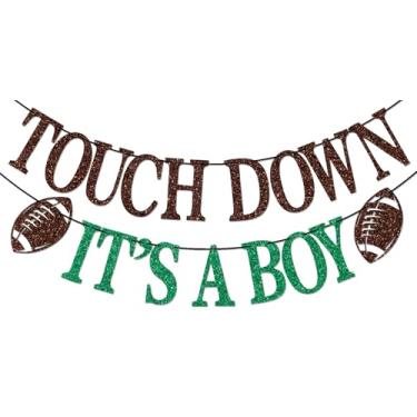 Imagem de Touchdown It's A Boy Banner, Football Baby Shower Party Decorations, First Year Down Baby Boy Birthday Decorations, Football One Decor Brown & Green Glitter