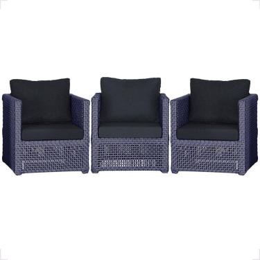 Imagem de 3 Poltronas Madri Alumínio Corda Náutica Estofado 12 Trama Azul