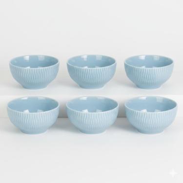Imagem de Kit 6 Bowl Tigela Azul Vintage Relevo Shell 408ml Porcelana