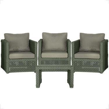 Imagem de Mesa E 3 Poltronas Madri Corda Náutica Estofado 8 Trama Verde