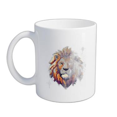 Imagem de Caneca Xícara de Café Porcelana 300ml Com Desenho Leão Pixel Art Retro